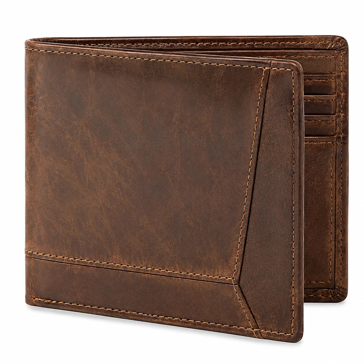 Portefeuille pliant 12 x 9 cm en cuir marron style classique