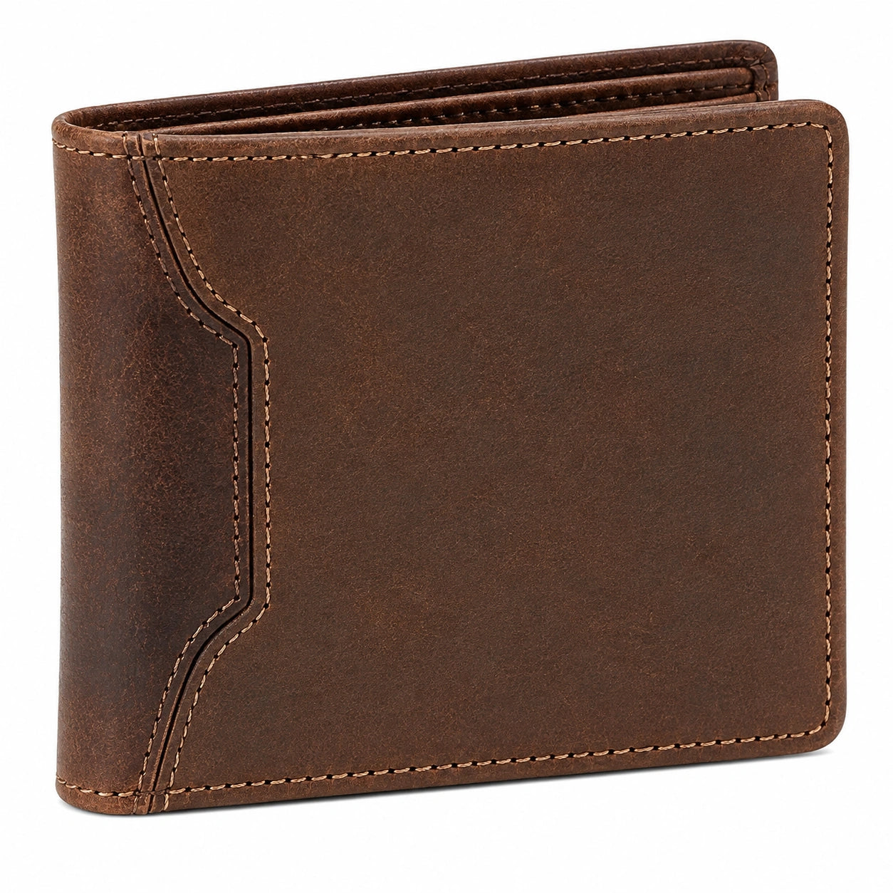 Portefeuille 12 cm en cuir brun pliant à deux volets