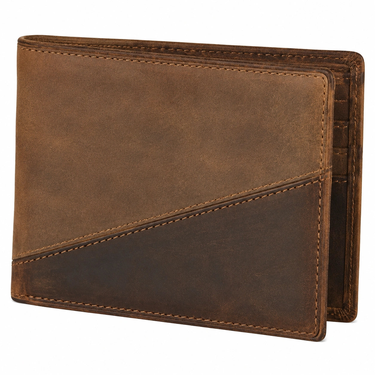 Portefeuille 12 x 9.5 cm en cuir marron bicolore pliant