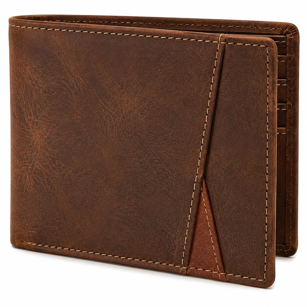 Portefeuille 12 x 10 cm en cuir marron pliant à deux volets
