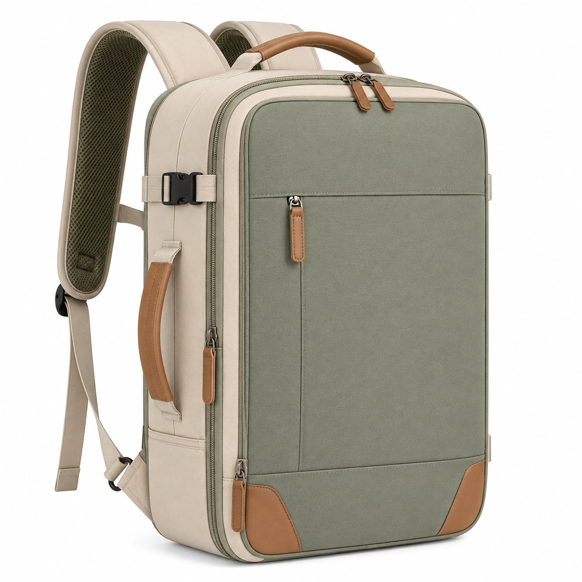 Sac à dos de voyage 45 cm en textile kaki et beige à ouverture valise