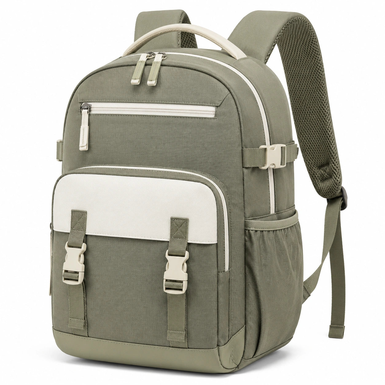Sac à dos 30 x 18 x 42 cm en polyester vert kaki pour école et voyage à compartiments