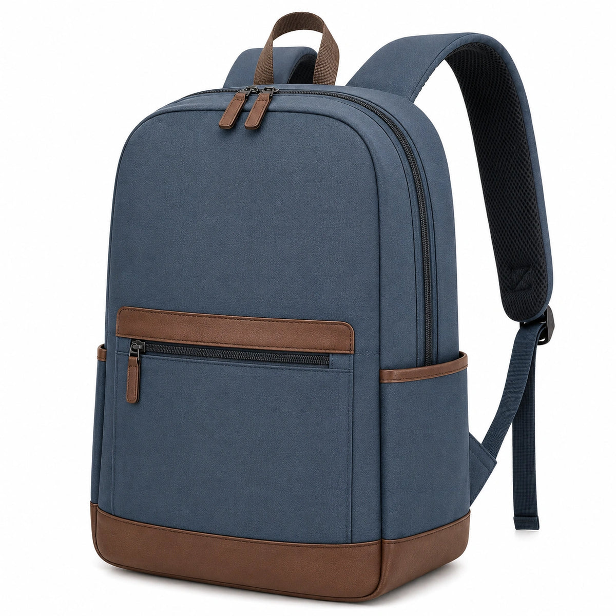 Sac à dos 30 x 15 x 42 cm en polyester bleu marine et marron - rangement quotidien zippé