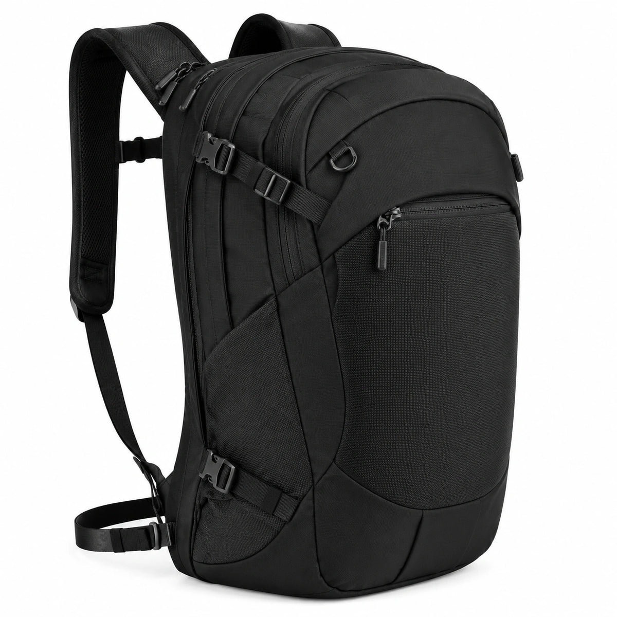 Sac à dos 33 L noir en textile synthétique avec compartiments zippés pour voyage