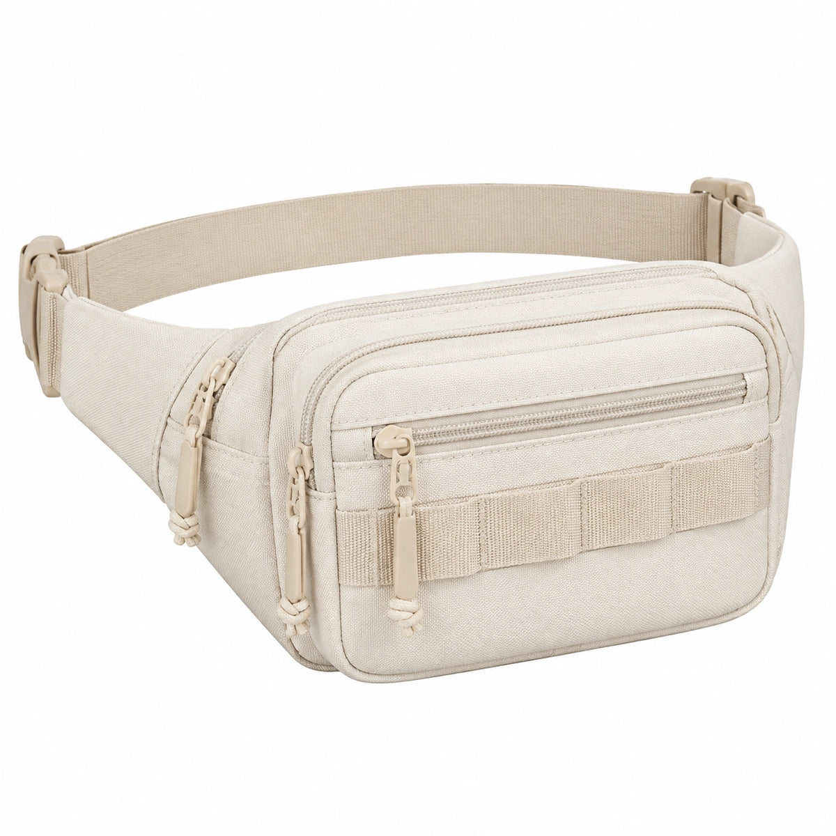 Sac banane 28 x 8 x 16 cm en textile beige à poches zippées style utilitaire