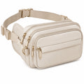 Sac banane 25 x 8 x 16 cm en tissu synthétique beige à compartiments zippés