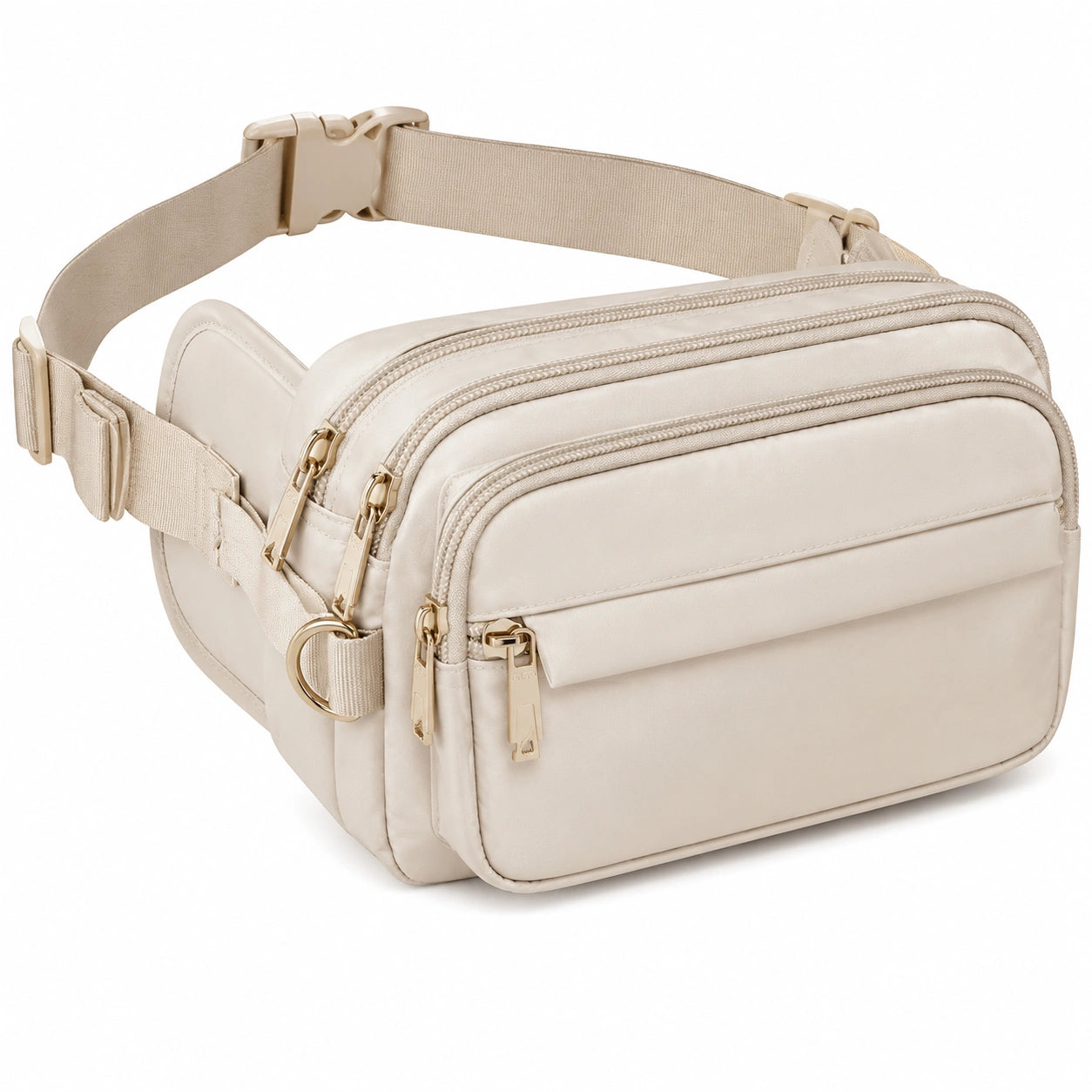 Sac banane 25 x 8 x 16 cm en tissu synthétique beige à compartiments zippés
