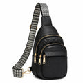Sac bandoulière 18 x 8 x 30 cm noir en cuir synthétique à motif pied-de-poule pour quotidien multifonction