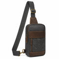 Sac bandoulière compact 18 x 10 x 5 cm en matière synthétique noir marron à poches zippées