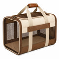 Sac de transport pour animaux 45 x 28 x 30 cm en tissu et maille beige marron - fermeture zippée et ventilé