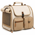 Sac de transport pour animal 45 x 30 x 38 cm en tissu beige avec maille respirante