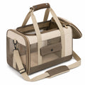 Sac de transport pour animaux 45 x 25 x 30 cm en textile beige et marron avec maille et bandoulière