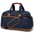 Sac de voyage 50 cm en polyester bleu marine et similicuir marron avec bandoulière