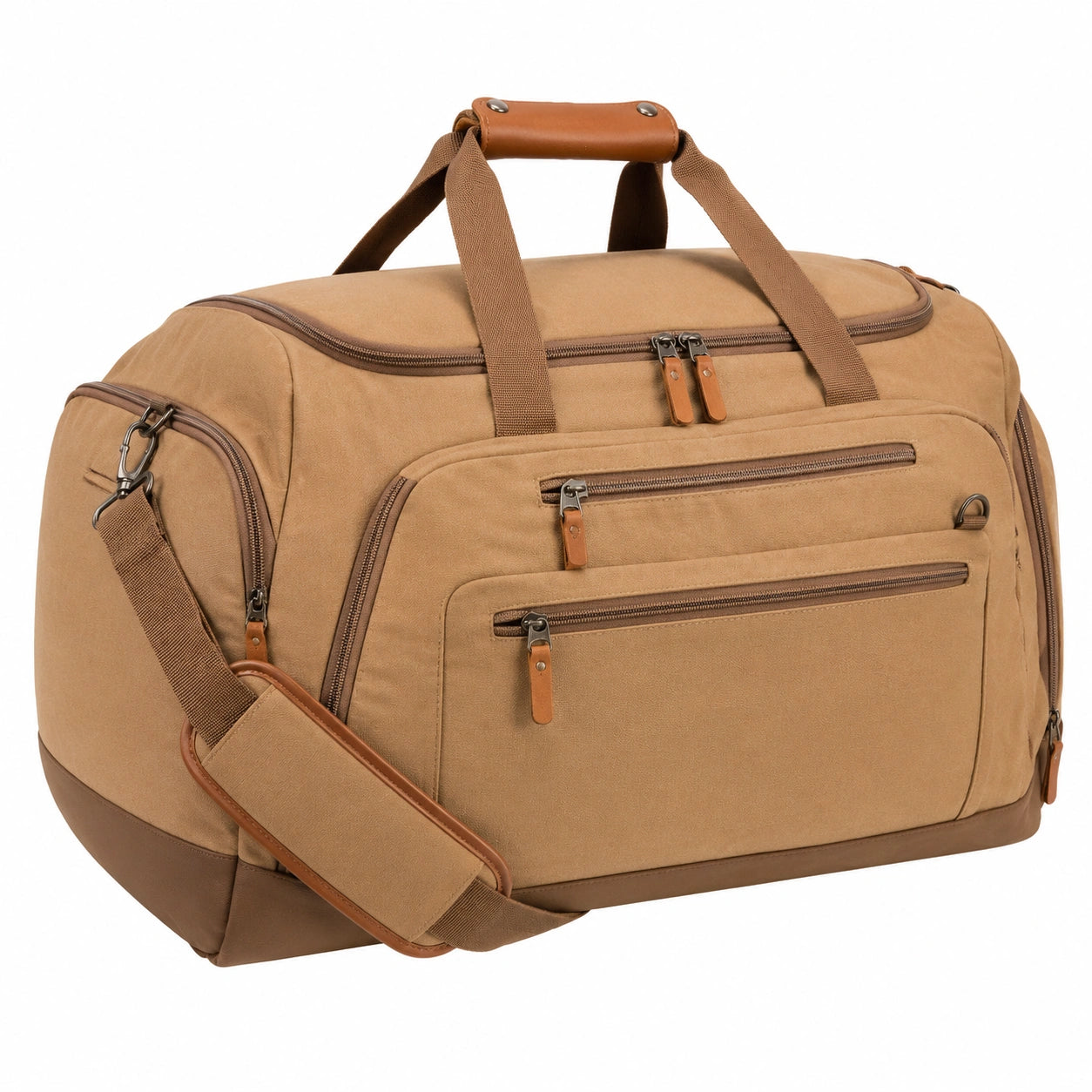 Sac de voyage 55 x 30 x 30 cm en tissu beige avec bandoulière style week-end