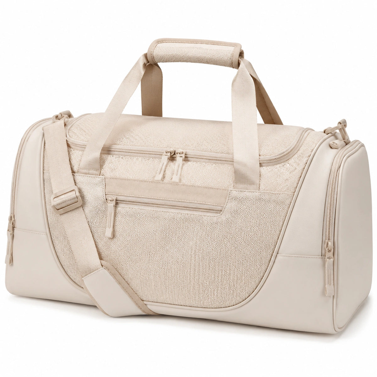 Sac de sport 50 x 25 x 28 cm beige en textile et similicuir avec bandoulière réglable
