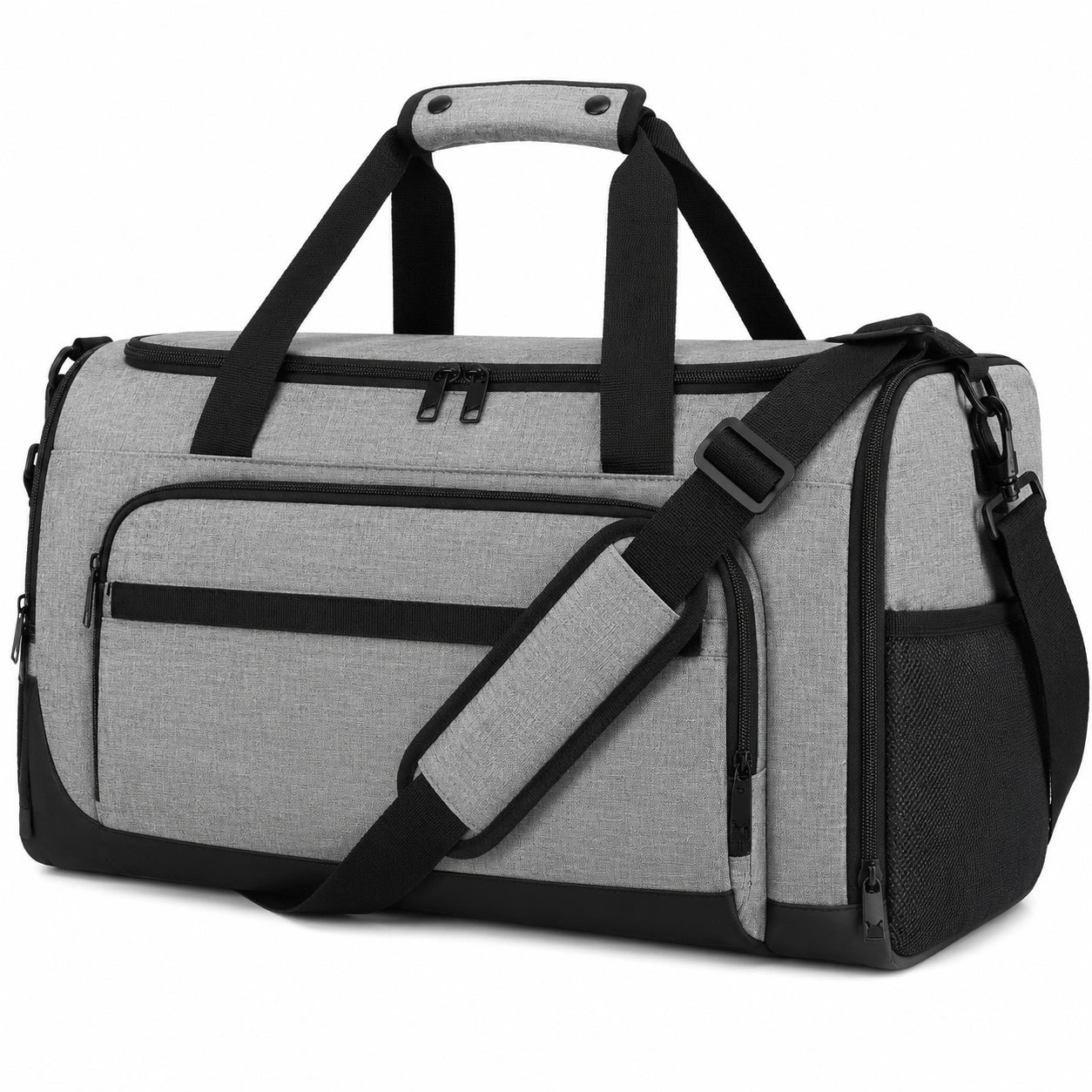 Sac de voyage 50 x 25 x 28 cm en textile gris et noir avec bandoulière réglable