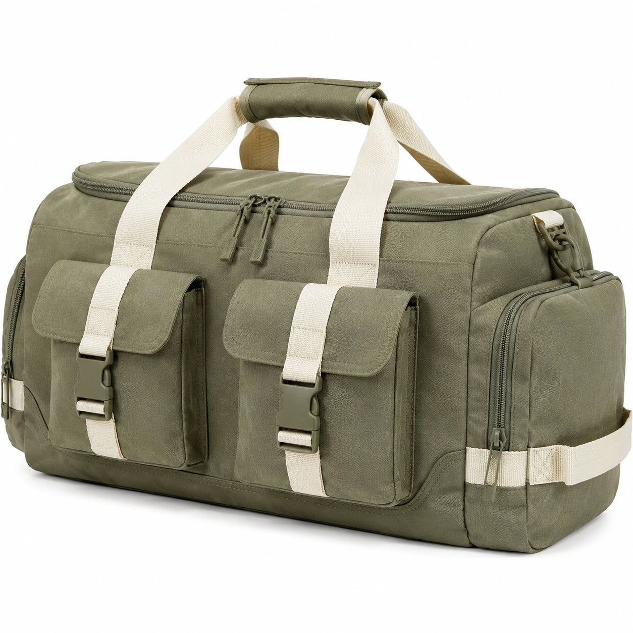 Sac de voyage 50 cm en toile vert olive avec multiples poches