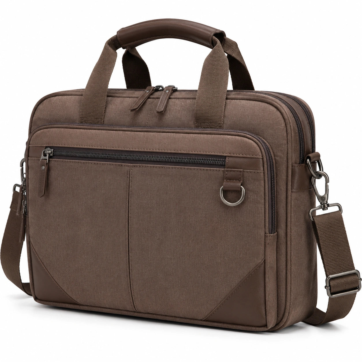 Sacoche ordinateur 40 cm marron en textile synthétique avec bandoulière réglable